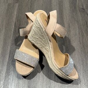 Elegant Beige Wedge Sandals with Silver Accents